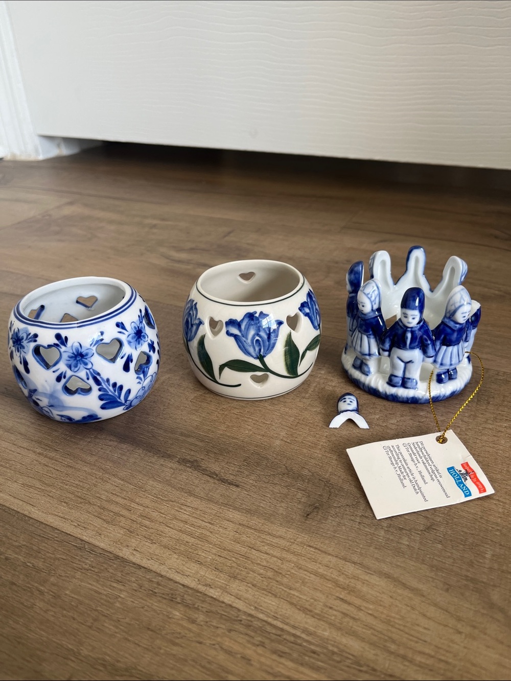 Delft Blue Ceramic Votive Set Hand painted Holland Dutch Home Decor Vintage